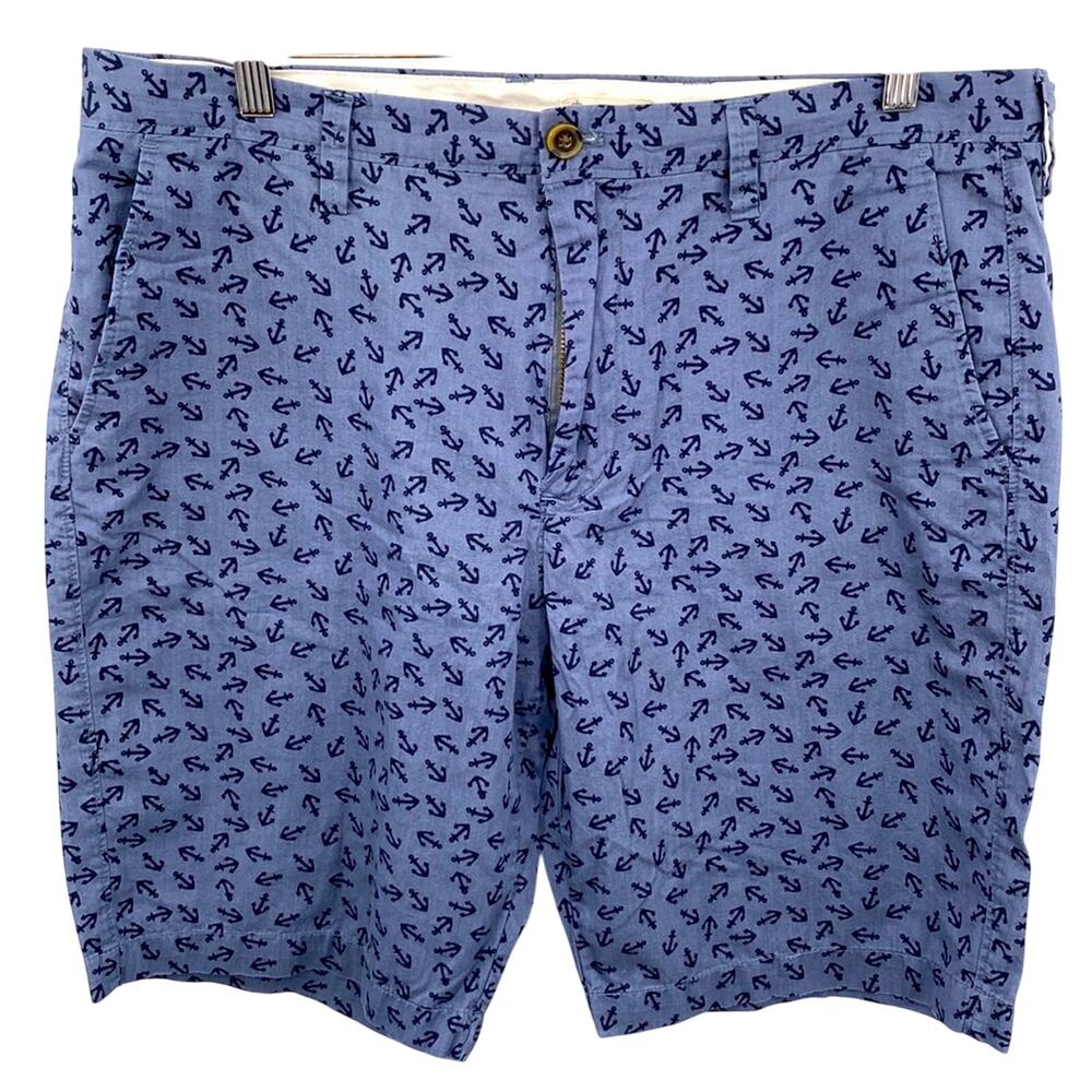 J CREW Blue Anchors Print Cotton Shorts Size 36 Inseam 10"